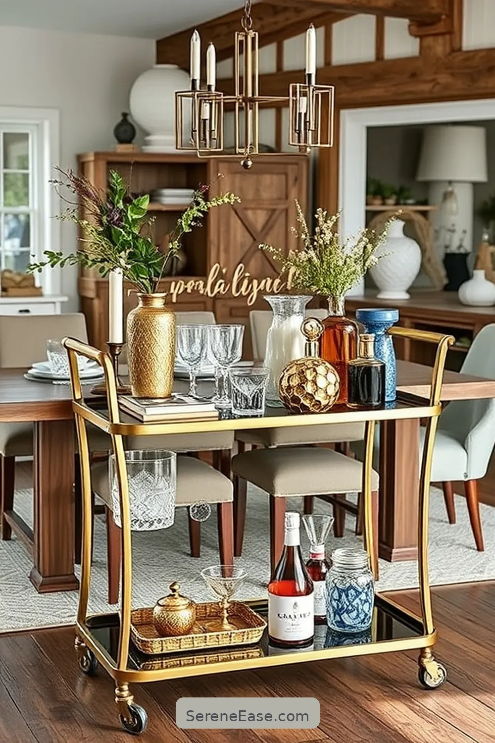 20 Ways to Incorporate Metallic Accents in Modern Farmhouse Dining Room Style 13 Opt for Metallic Bar Carts for 20 Ways to Incorporate Metallic Accents in Modern Farmhouse Dining Room Style