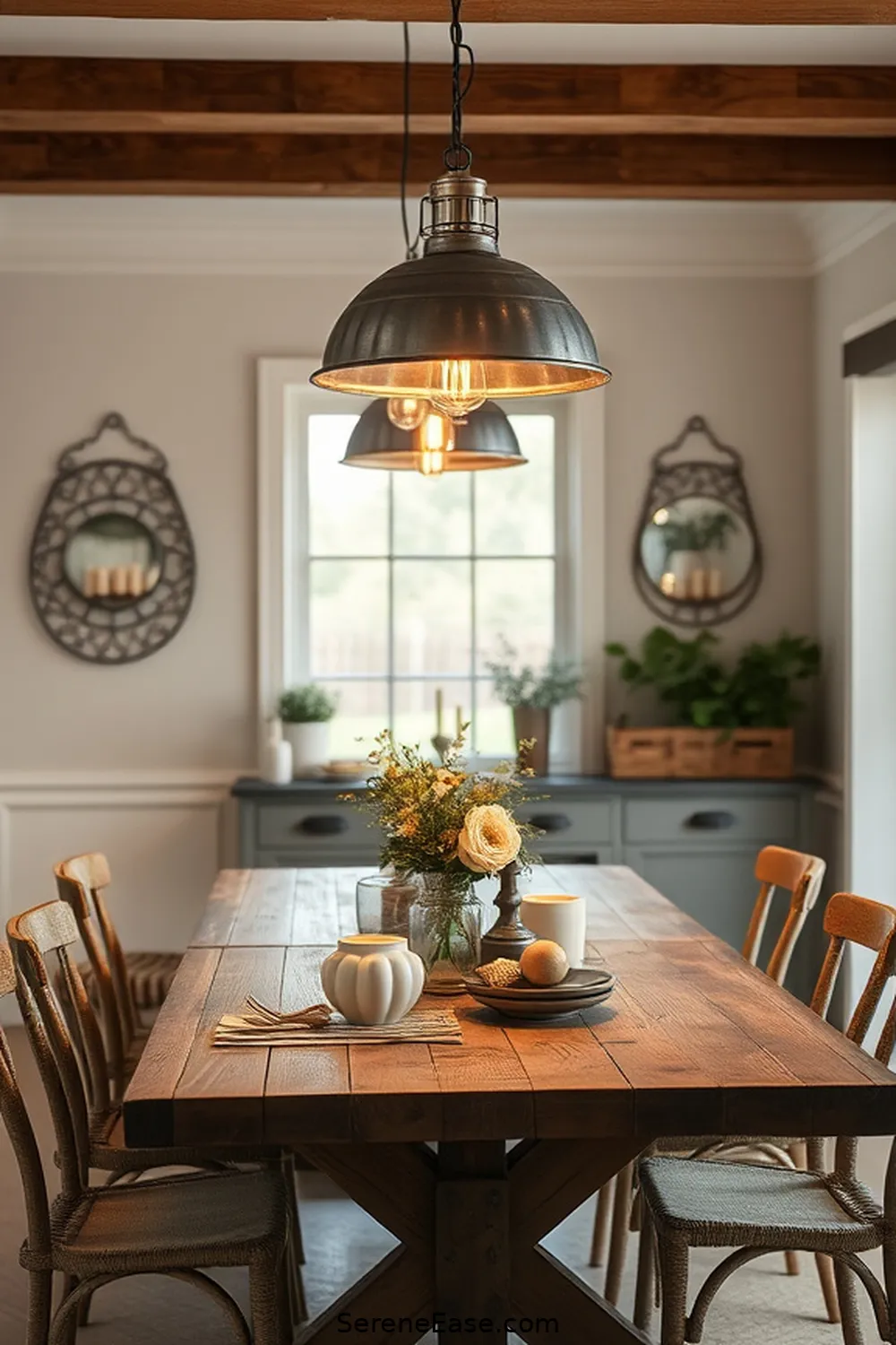 20 Ways to Incorporate Metallic Accents in Modern Farmhouse Dining Room Style 2 Use Metallic Light Fixtures for 20 Ways to Incorporate Metallic Accents in Modern Farmhouse Dining Room Style