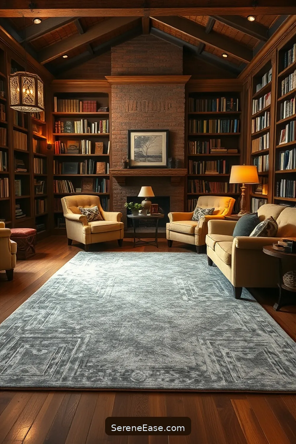 20 Ways to Incorporate Metallic Accents in Rustic Library Style 20 Adding a Metallic Rug for 20 Ways to Incorporate Metallic Accents in Rustic Library Style