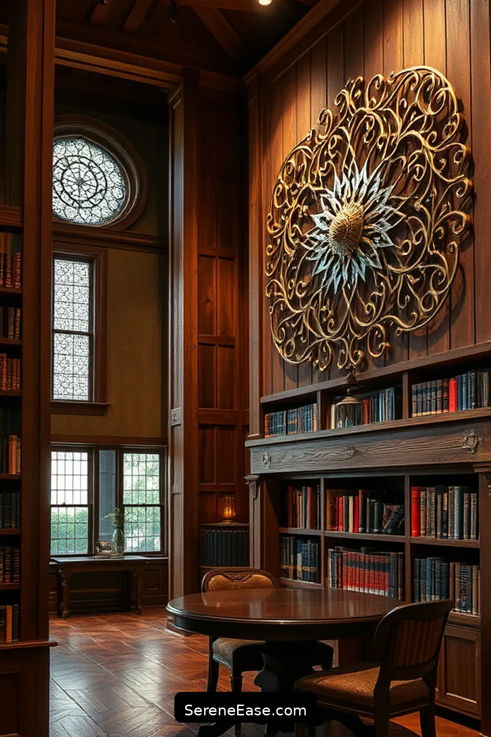 20 Ways to Incorporate Metallic Accents in Rustic Library Style 5 Decorative Metal Wall Art for 20 Ways to Incorporate Metallic Accents in Rustic Library Style