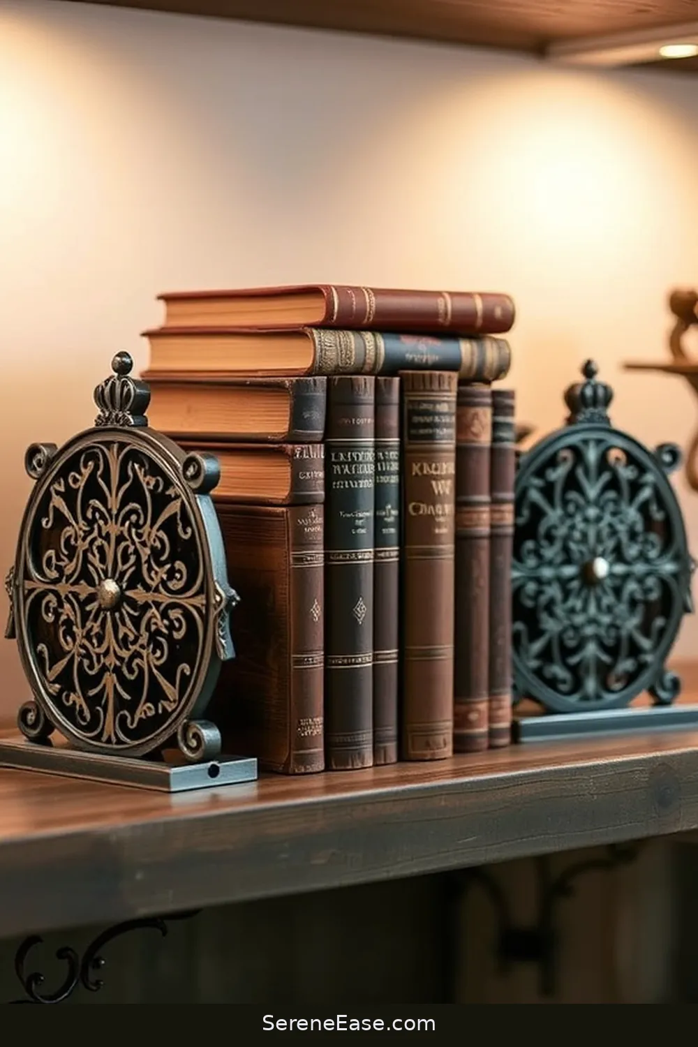 20 Ways to Incorporate Metallic Accents in Rustic Library Style 2 Metallic Bookends for a Stylish Touch for 20 Ways to Incorporate Metallic Accents in Rustic Library Style