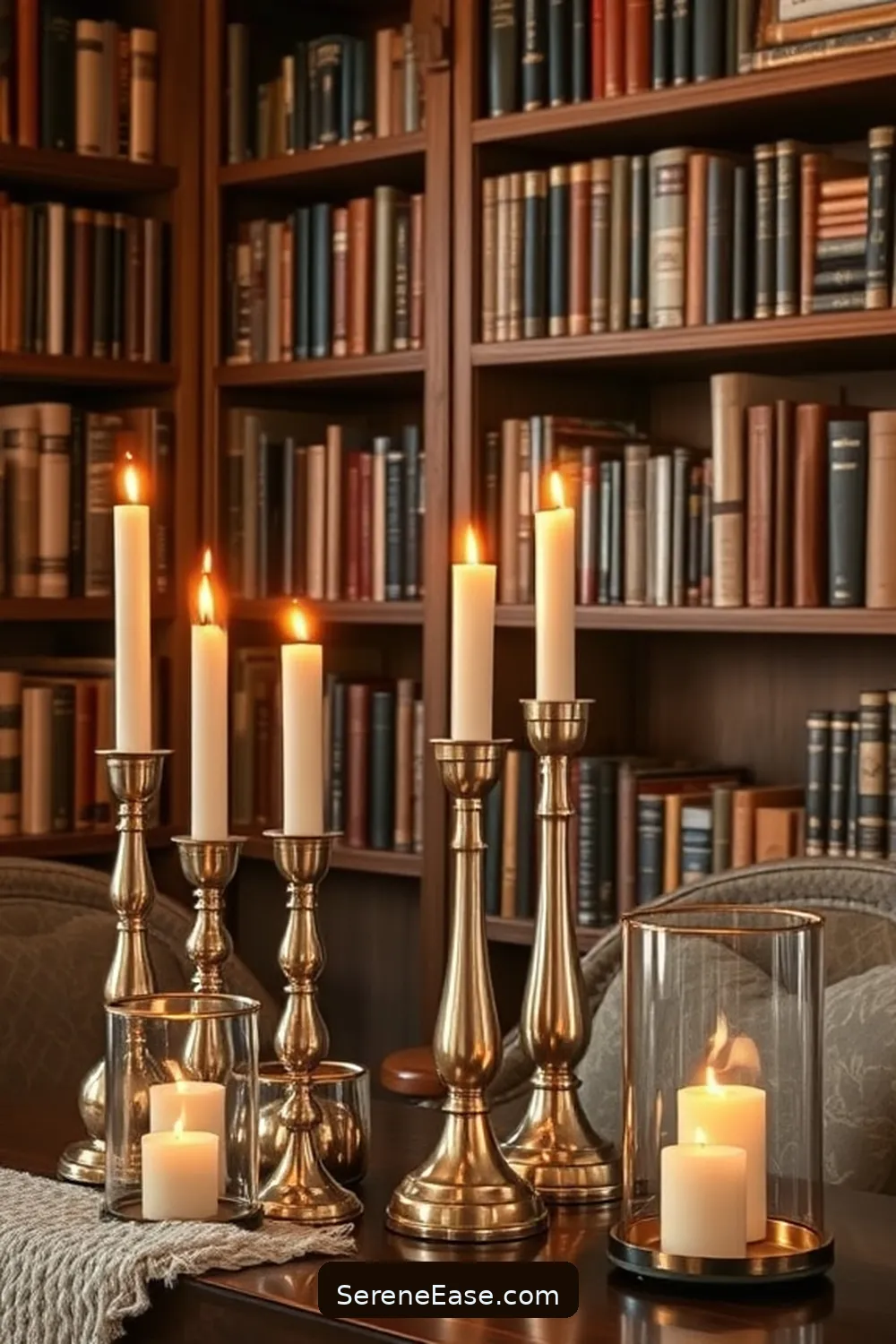 20 Ways to Incorporate Metallic Accents in Rustic Library Style 13 Metallic Candle Holders for Ambiance for 20 Ways to Incorporate Metallic Accents in Rustic Library Style