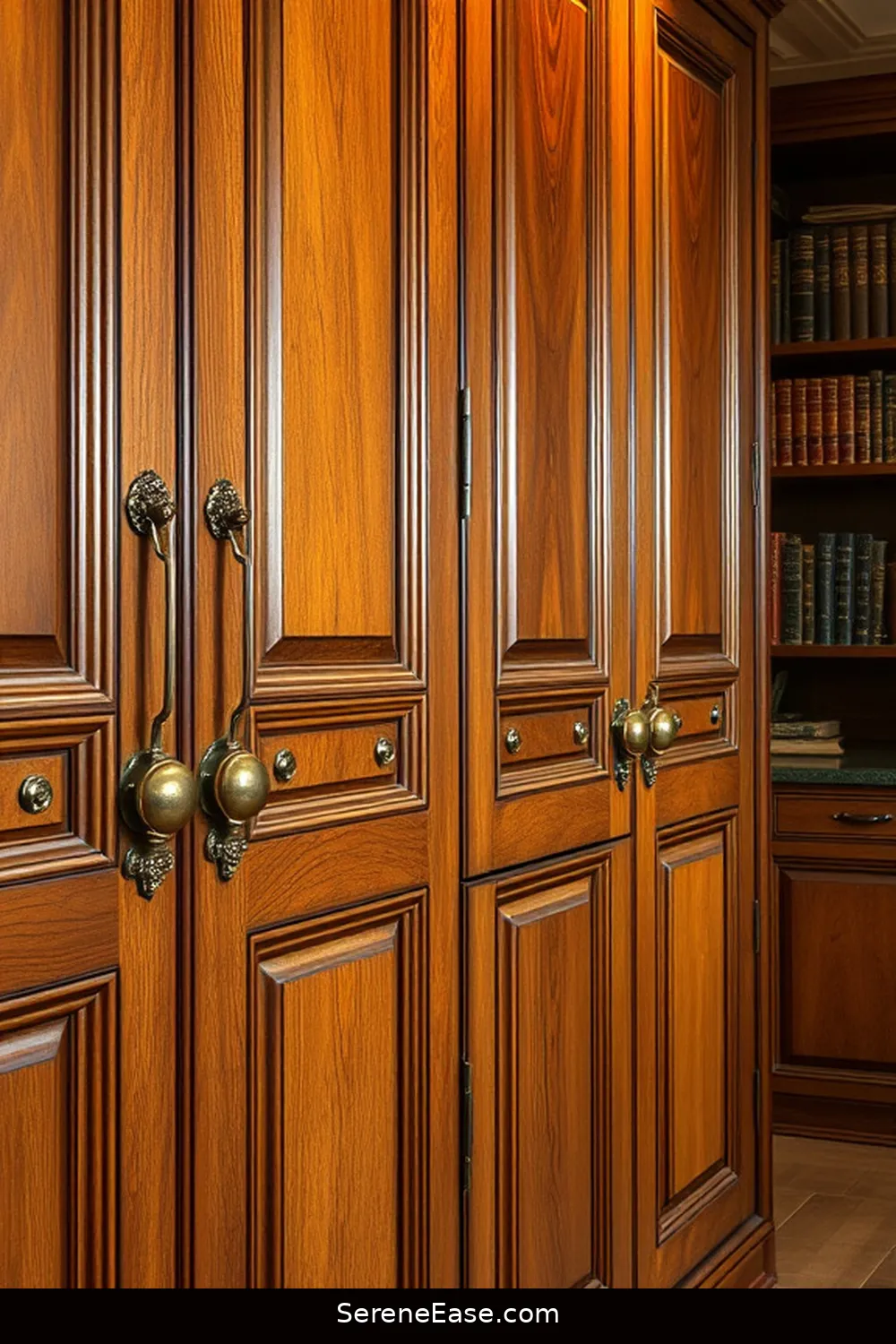 20 Ways to Incorporate Metallic Accents in Rustic Library Style 17 Metallic Hardware on Wooden Cabinets for 20 Ways to Incorporate Metallic Accents in Rustic Library Style