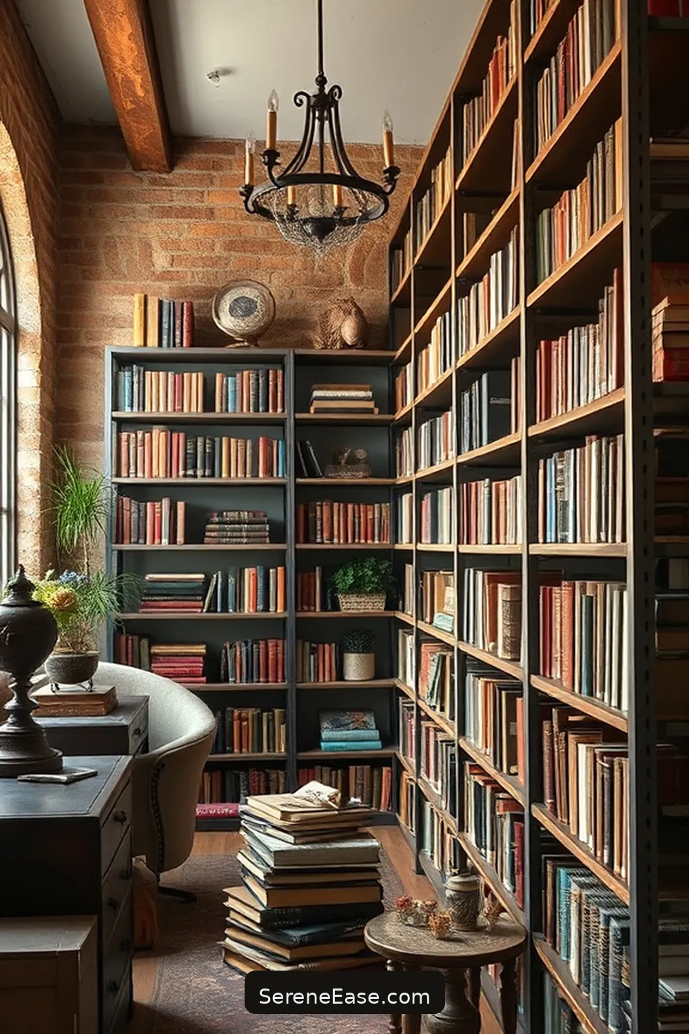 20 Ways to Incorporate Metallic Accents in Rustic Library Style 4 Metallic Shelving Units for 20 Ways to Incorporate Metallic Accents in Rustic Library Style