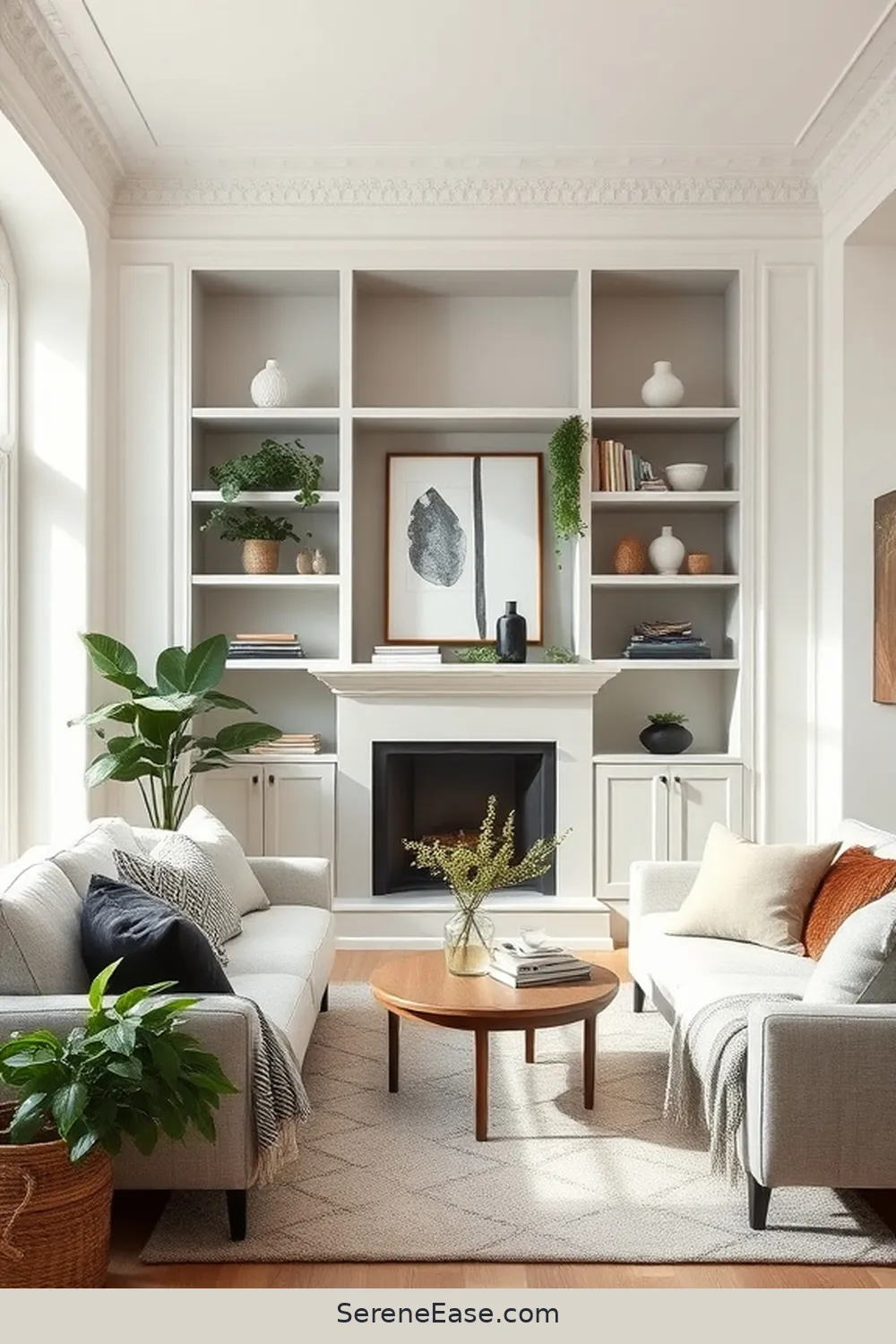 20 Ways to Incorporate Neutral Tones in Scandinavian Living Room Style 14 Implement Built-In Shelving for 20 Ways to Incorporate Neutral Tones in Scandinavian Living Room Style