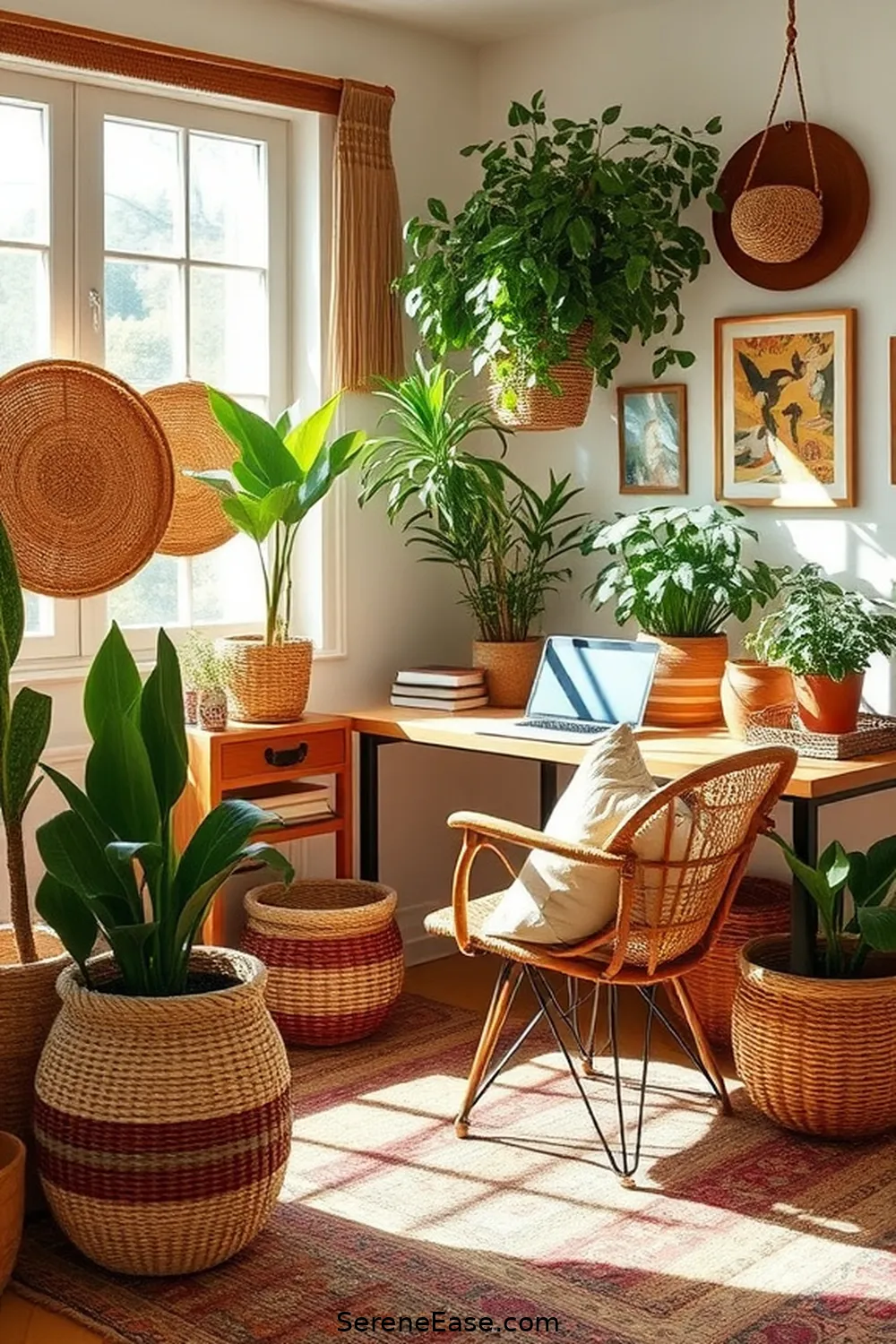 20 Ways to Integrate Earth Tones Into Your Bohemian Style Home Office 12 Integrate Woven Baskets for 20 Ways to Integrate Earth Tones Into Your Bohemian Style Home Office