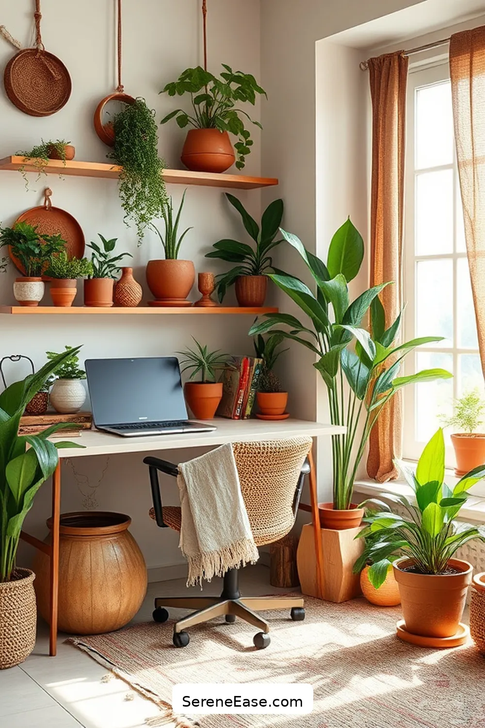 20 Ways to Integrate Earth Tones Into Your Bohemian Style Home Office 11 Use Clay Pot Decor for 20 Ways to Integrate Earth Tones Into Your Bohemian Style Home Office