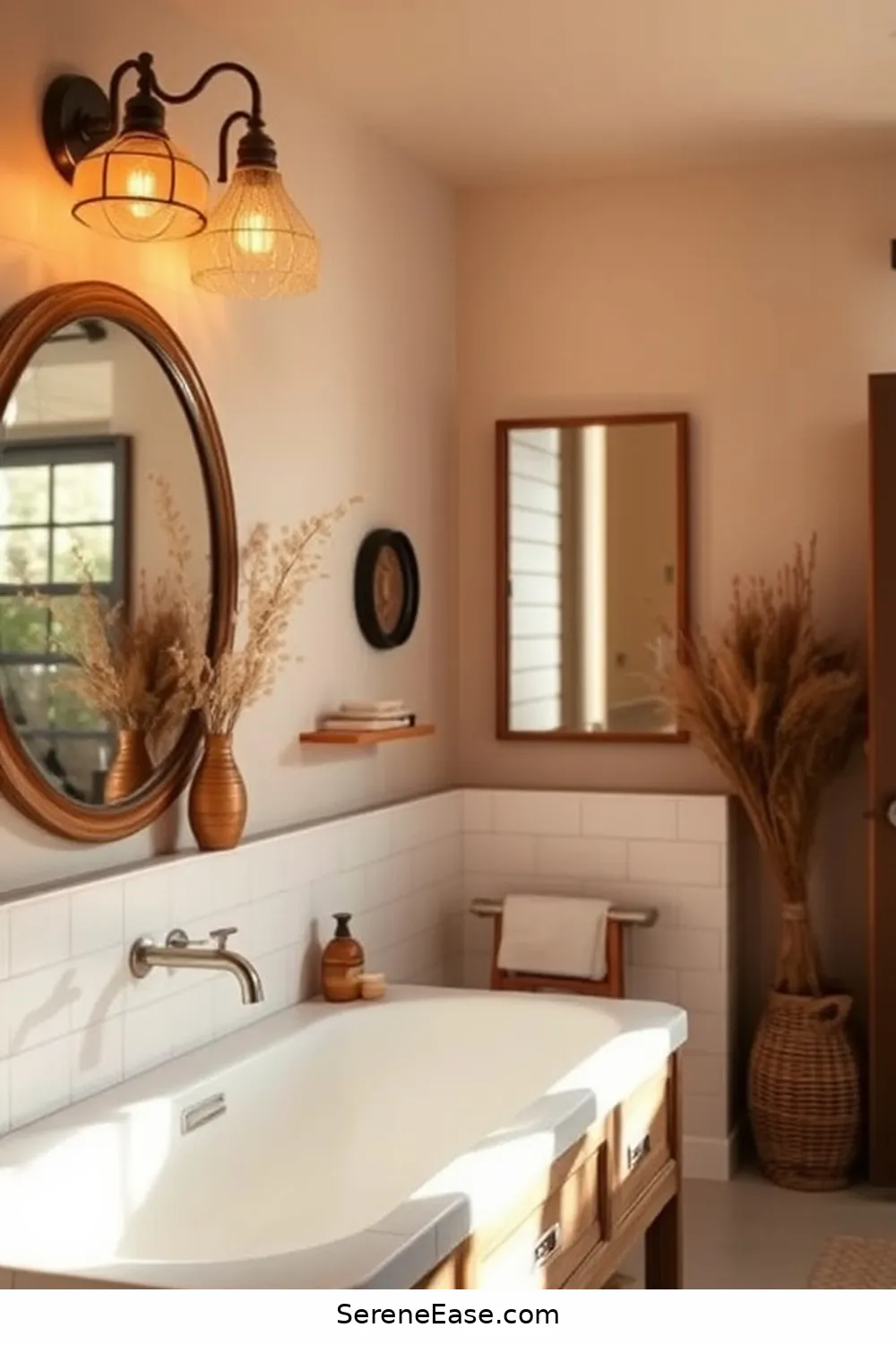 20 Ways to Use Earth Tones in Your Modern Farmhouse Bathroom Style 21 Enhance Lighting With Warm Toned Fixtures for 20 Ways to Use Earth Tones in Your Modern Farmhouse Bathroom Style