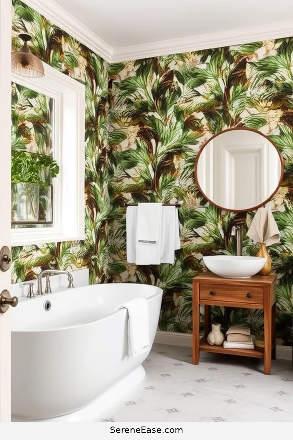 20 Ways to Use Earth Tones in Your Modern Farmhouse Bathroom Style 8 Feature a Nature-Inspired Wallpaper for 20 Ways to Use Earth Tones in Your Modern Farmhouse Bathroom Style