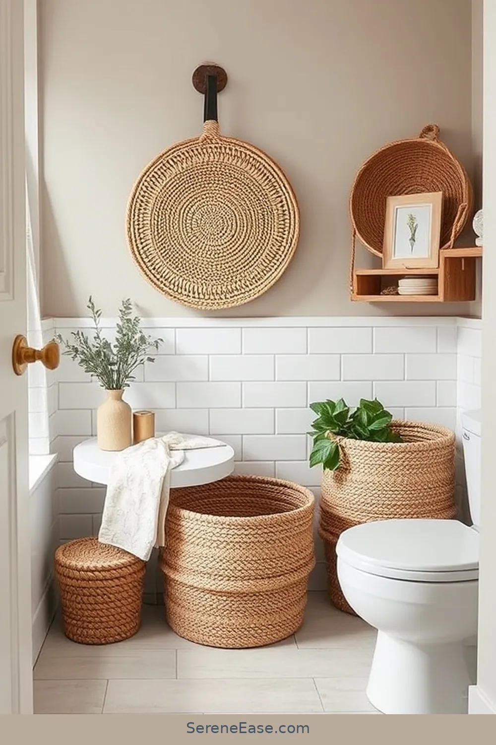 20 Ways to Use Earth Tones in Your Modern Farmhouse Bathroom Style 13 Incorporate Woven Baskets for Storage for 20 Ways to Use Earth Tones in Your Modern Farmhouse Bathroom Style