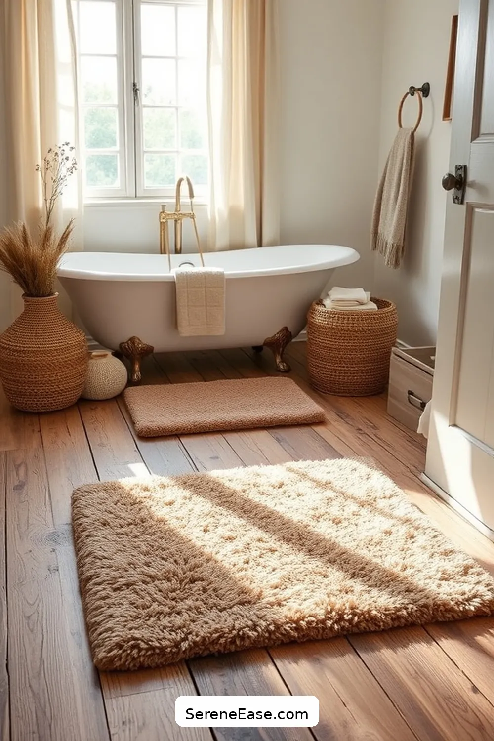 20 Ways to Use Earth Tones in Your Modern Farmhouse Bathroom Style 9 Opt for Beige or Brown Bath Mats for 20 Ways to Use Earth Tones in Your Modern Farmhouse Bathroom Style