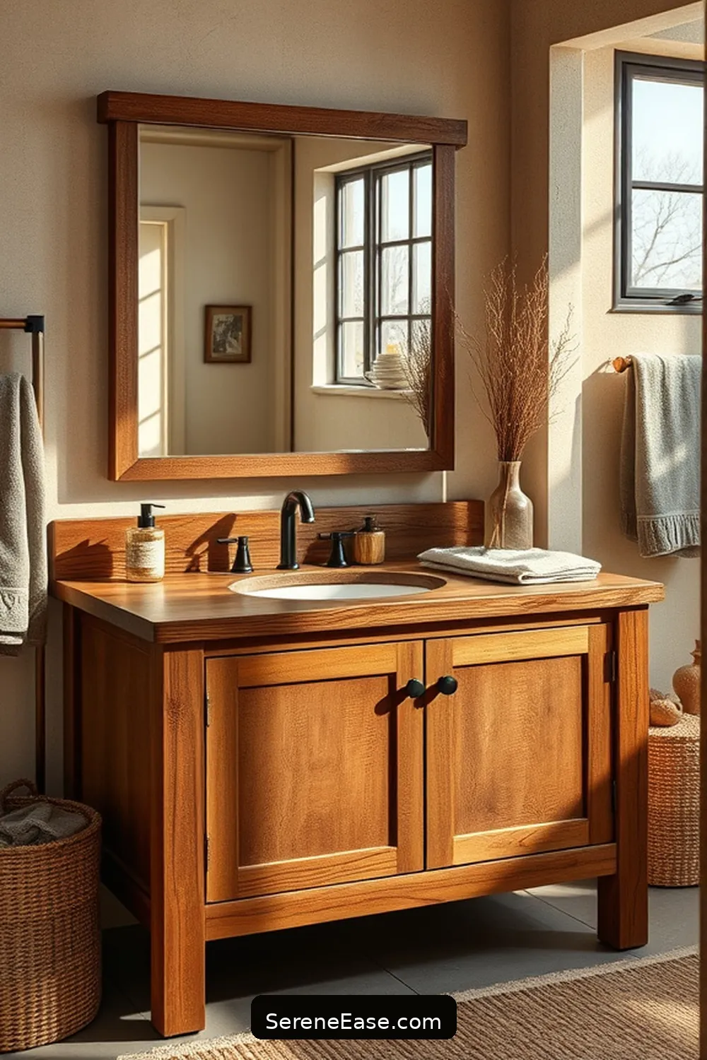 20 Ways to Use Earth Tones in Your Modern Farmhouse Bathroom Style 5 Select Wooden Vanity and Fixtures for 20 Ways to Use Earth Tones in Your Modern Farmhouse Bathroom Style