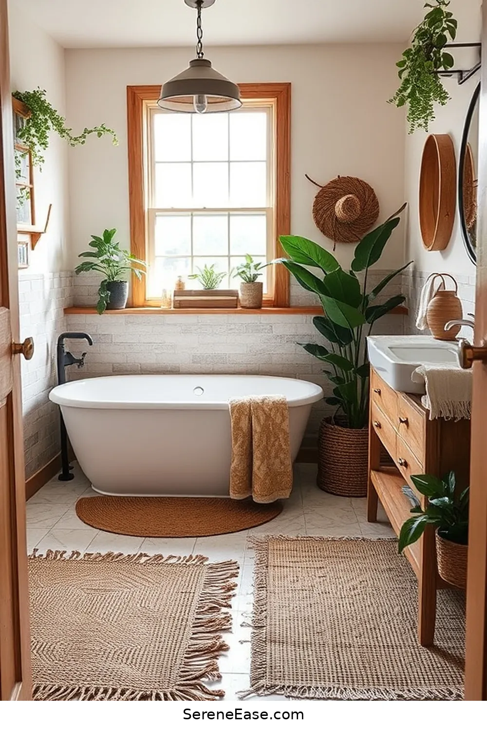 20 Ways to Use Earth Tones in Your Modern Farmhouse Bathroom Style 16 Style With Natural Fiber Rugs for 20 Ways to Use Earth Tones in Your Modern Farmhouse Bathroom Style