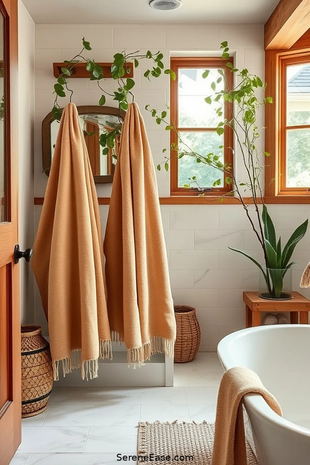 20 Ways to Use Earth Tones in Your Modern Farmhouse Bathroom Style 11 Use Organic Cotton Towels in Earth Tones for 20 Ways to Use Earth Tones in Your Modern Farmhouse Bathroom Style