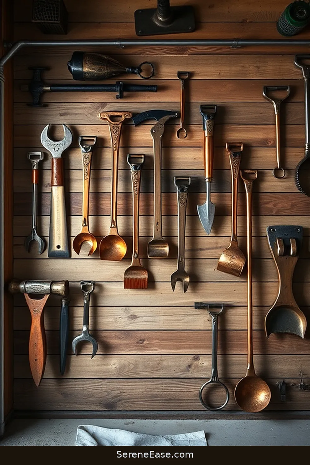 20 Ways to Use Metallic Accents in Rustic Garage Style 12 Create a Metallic Tool Wall for 20 Ways to Use Metallic Accents in Rustic Garage Style