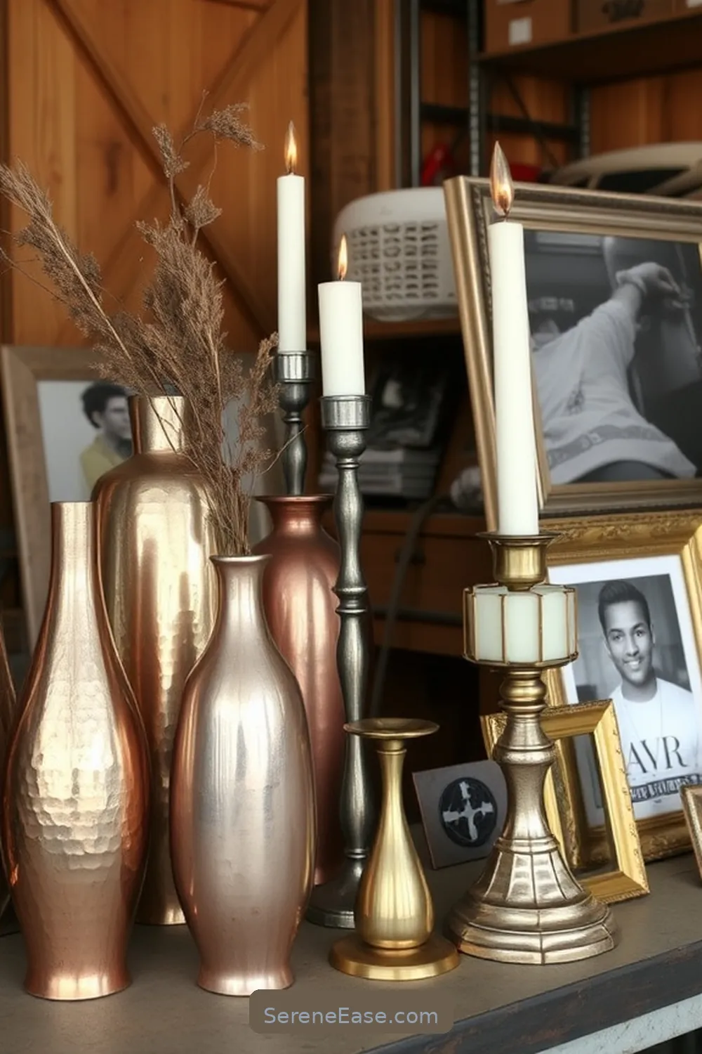 20 Ways to Use Metallic Accents in Rustic Garage Style 10 Include Metallic Decor Accessories for 20 Ways to Use Metallic Accents in Rustic Garage Style