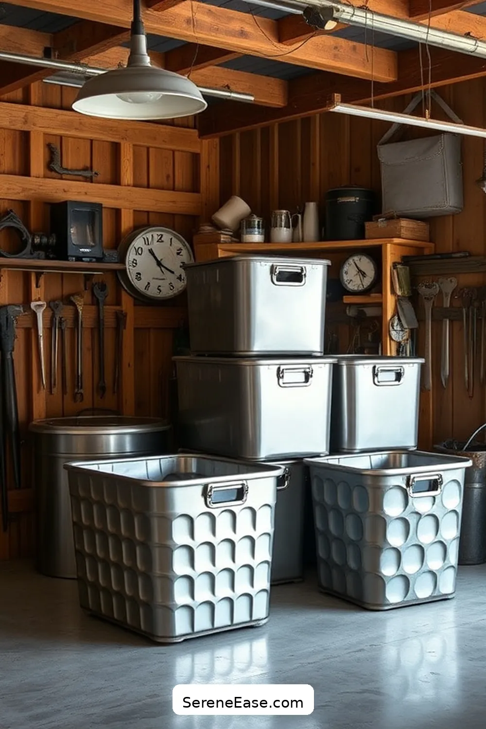 20 Ways to Use Metallic Accents in Rustic Garage Style 14 Incorporate Metal Storage Bins for 20 Ways to Use Metallic Accents in Rustic Garage Style