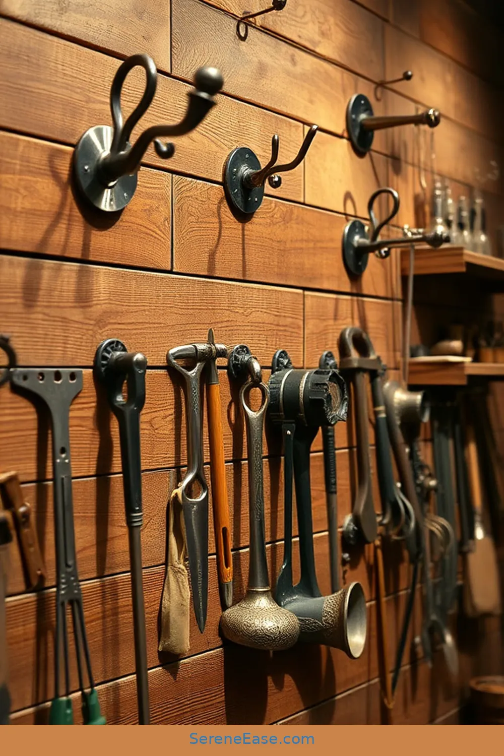 20 Ways to Use Metallic Accents in Rustic Garage Style 19 Integrate Metallic Wall Hooks for 20 Ways to Use Metallic Accents in Rustic Garage Style