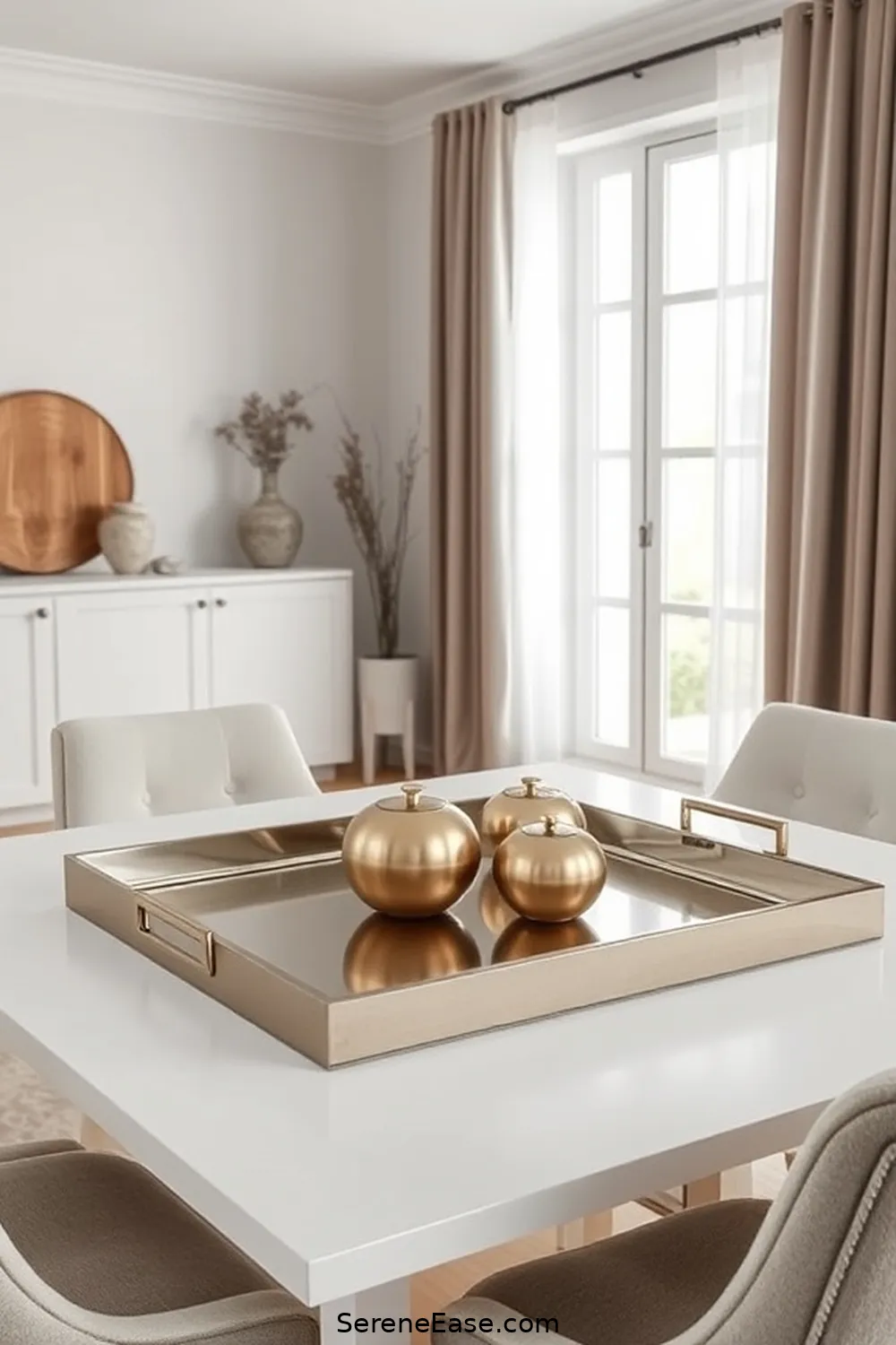 20 Ways to Use Metallic Accents in Scandinavian Style Dining Rooms 12 Add Metallic Serving Trays for 20 Ways to Use Metallic Accents in Scandinavian Style Dining Rooms