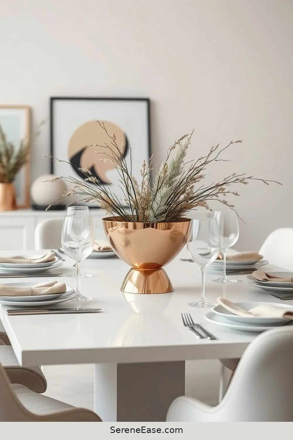20 Ways to Use Metallic Accents in Scandinavian Style Dining Rooms 4 Add a Metallic Centerpiece for 20 Ways to Use Metallic Accents in Scandinavian Style Dining Rooms