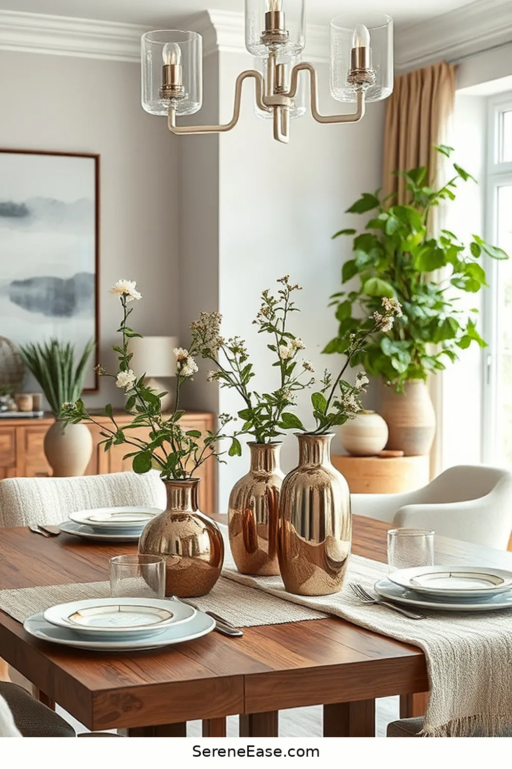 20 Ways to Use Metallic Accents in Scandinavian Style Dining Rooms 10 Include Metallic Decorative Vases for 20 Ways to Use Metallic Accents in Scandinavian Style Dining Rooms