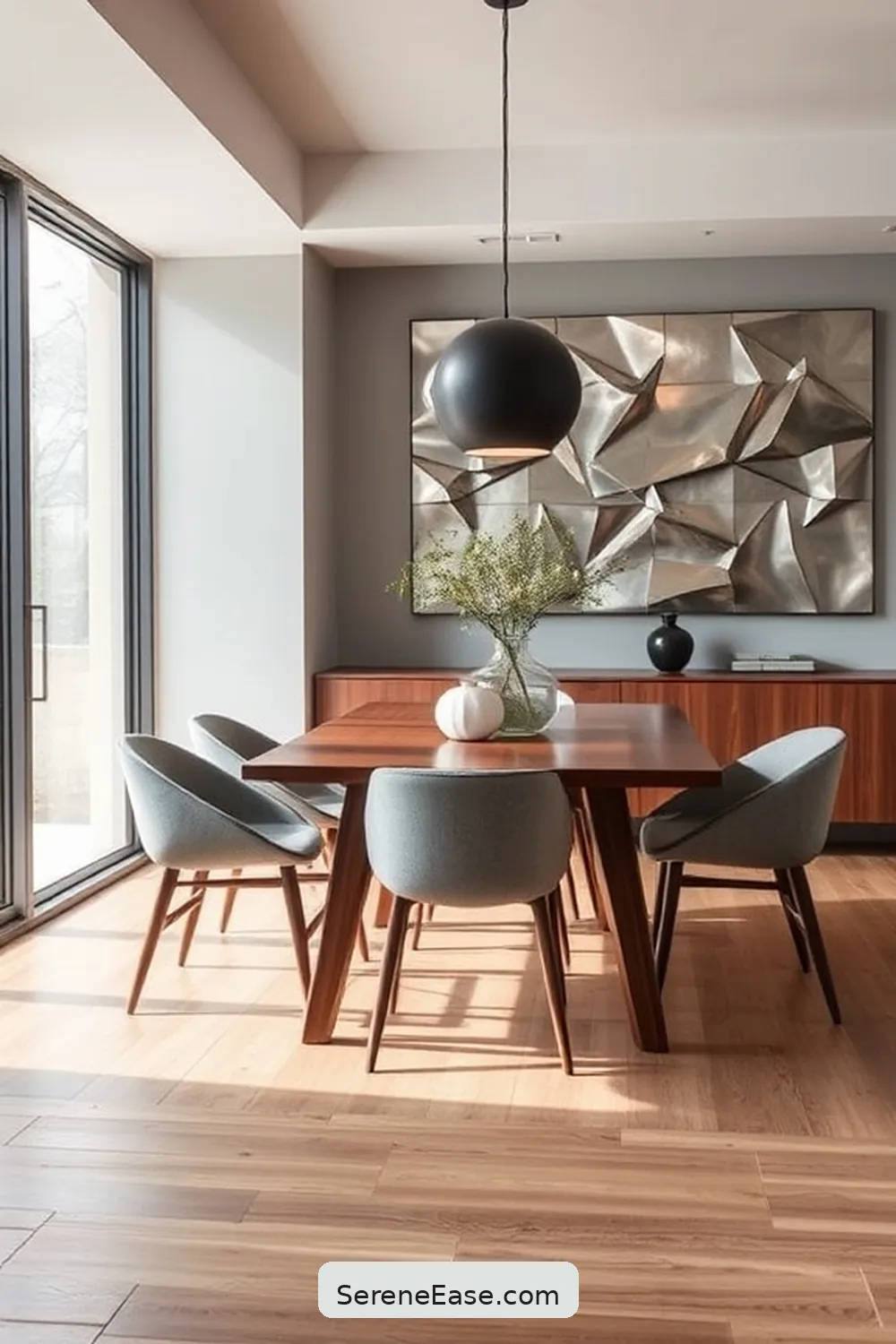 20 Ways to Use Metallic Accents in Scandinavian Style Dining Rooms 6 Integrate Metallic Wall Art for 20 Ways to Use Metallic Accents in Scandinavian Style Dining Rooms