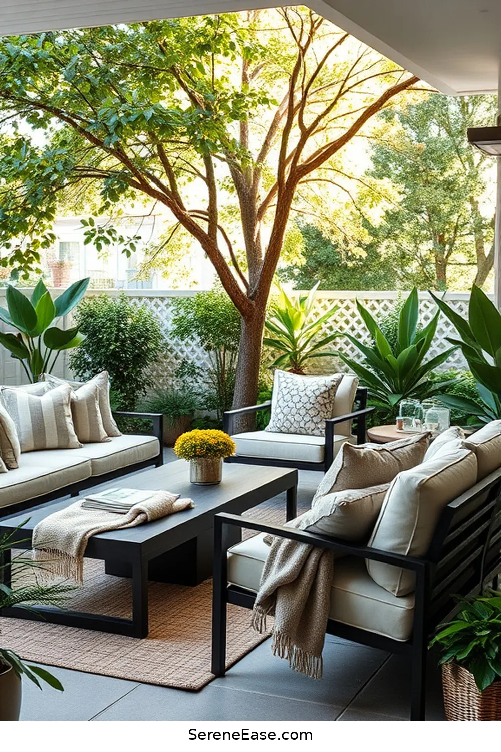 20 Ways to Use Neutral Tones in Your Mid-Century Modern Outdoor Patio Style 5 Use Neutral Cushions and Throws for Comfort for 20 Ways to Use Neutral Tones in Your Mid-Century Modern Outdoor Patio Style