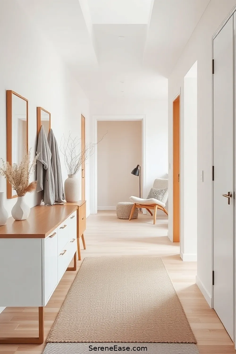 21 Key Elements for a Monochromatic Scandinavian Style Hallway 5 Incorporate Minimalist Furniture for 21 Key Elements for a Monochromatic Scandinavian Style Hallway