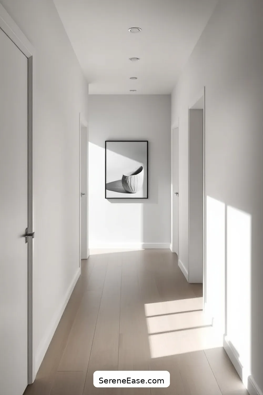 21 Key Elements for a Monochromatic Scandinavian Style Hallway 10 Utilize Wall Art Sparingly for 21 Key Elements for a Monochromatic Scandinavian Style Hallway