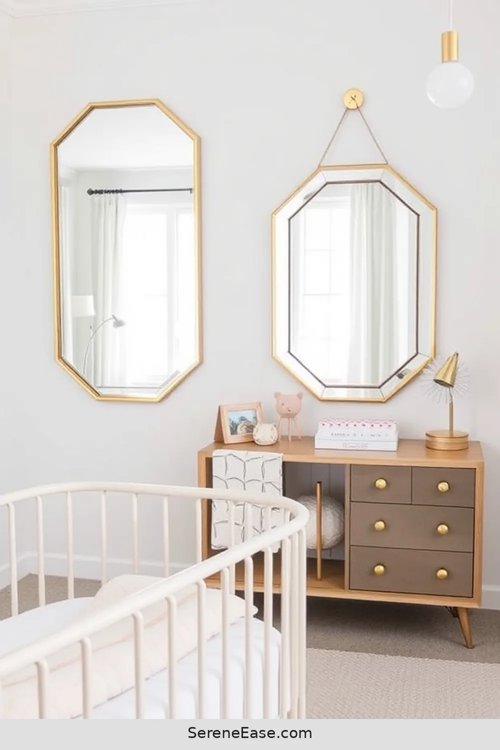 21 Stunning Metallic Accents for a Mid-Century Modern Nursery Style 10 Gold or Silver Wall Mirrors for 21 Stunning Metallic Accents for a Mid-Century Modern Nursery Style