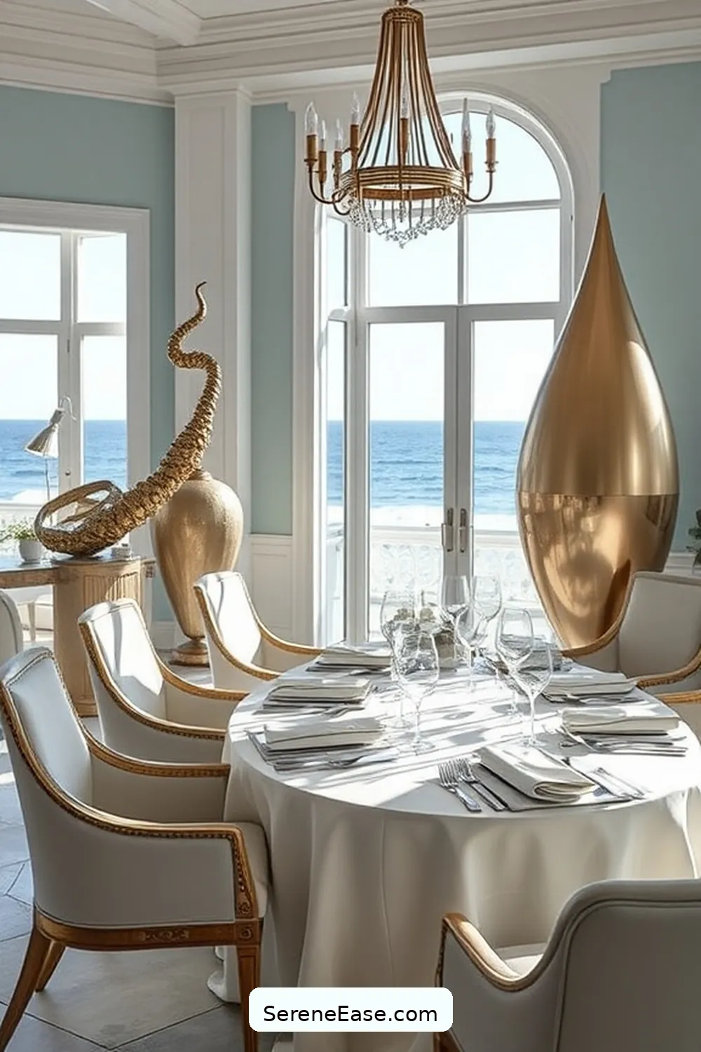 21 Stylish Ways to Incorporate Metallic Accents in Coastal Dining Room Style 18 Include Metallic Sculptures for 21 Stylish Ways to Incorporate Metallic Accents in Coastal Dining Room Style