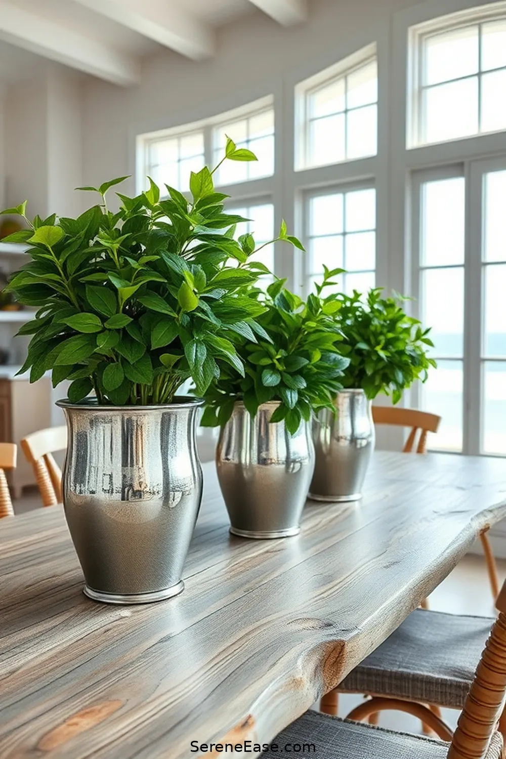 21 Stylish Ways to Incorporate Metallic Accents in Coastal Dining Room Style 10 Use Metallic Planters for Greenery for 21 Stylish Ways to Incorporate Metallic Accents in Coastal Dining Room Style