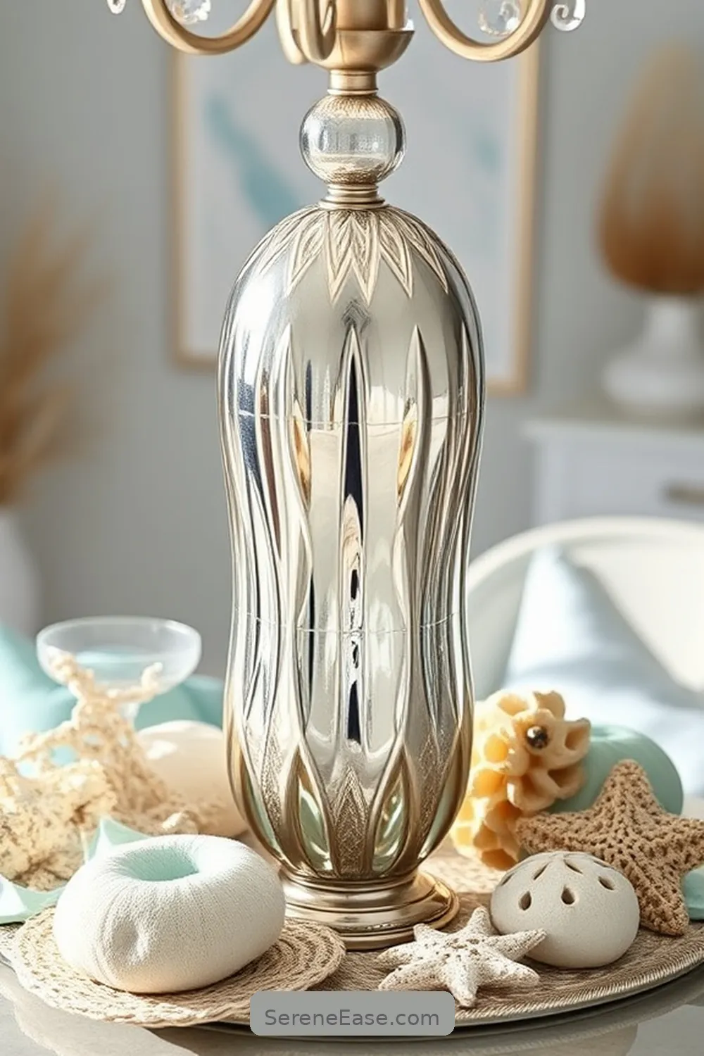 21 Stylish Ways to Incorporate Metallic Accents in Coastal Dining Room Style 14 Use a Metallic Centerpiece for 21 Stylish Ways to Incorporate Metallic Accents in Coastal Dining Room Style