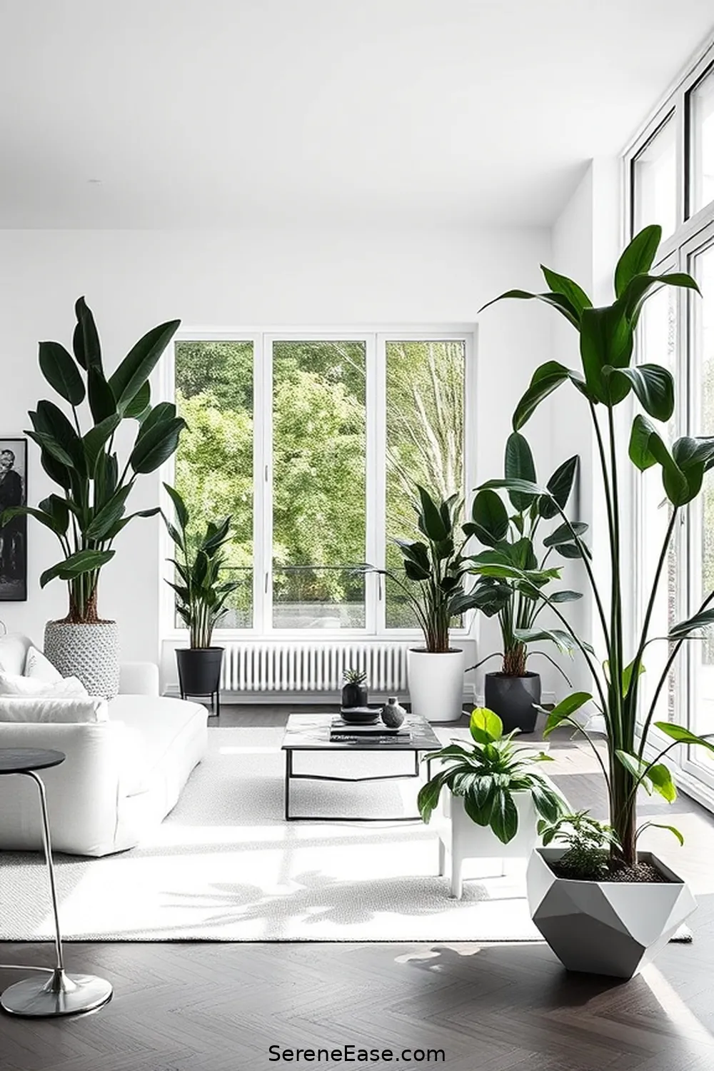 21 Ways to Achieve Black and White Scandinavian Style Living Room 8 Add Greenery With Indoor Plants for 21 Ways to Achieve Black and White Scandinavian Style Living Room