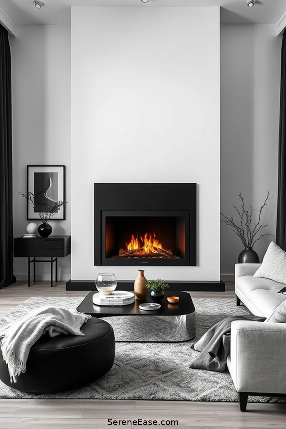 21 Ways to Achieve Black and White Scandinavian Style Living Room 22 Create a Focal Point With a Fireplace for 21 Ways to Achieve Black and White Scandinavian Style Living Room