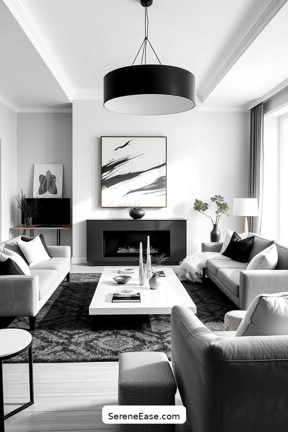 21 Ways to Achieve Black and White Scandinavian Style Living Room 6 Opt for Statement Lighting for 21 Ways to Achieve Black and White Scandinavian Style Living Room