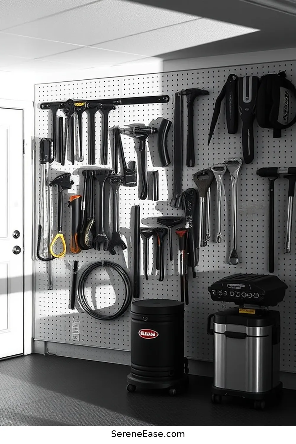 21 Ways to Achieve Industrial Style in Your Black and White Garage 13 Hang Tools on Pegboards for 21 Ways to Achieve Industrial Style in Your Black and White Garage
