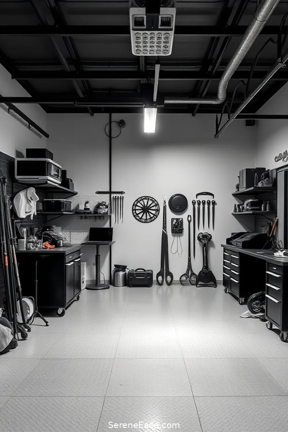 21 Ways to Achieve Industrial Style in Your Black and White Garage 6 Opt for a Minimalist Color Palette for 21 Ways to Achieve Industrial Style in Your Black and White Garage