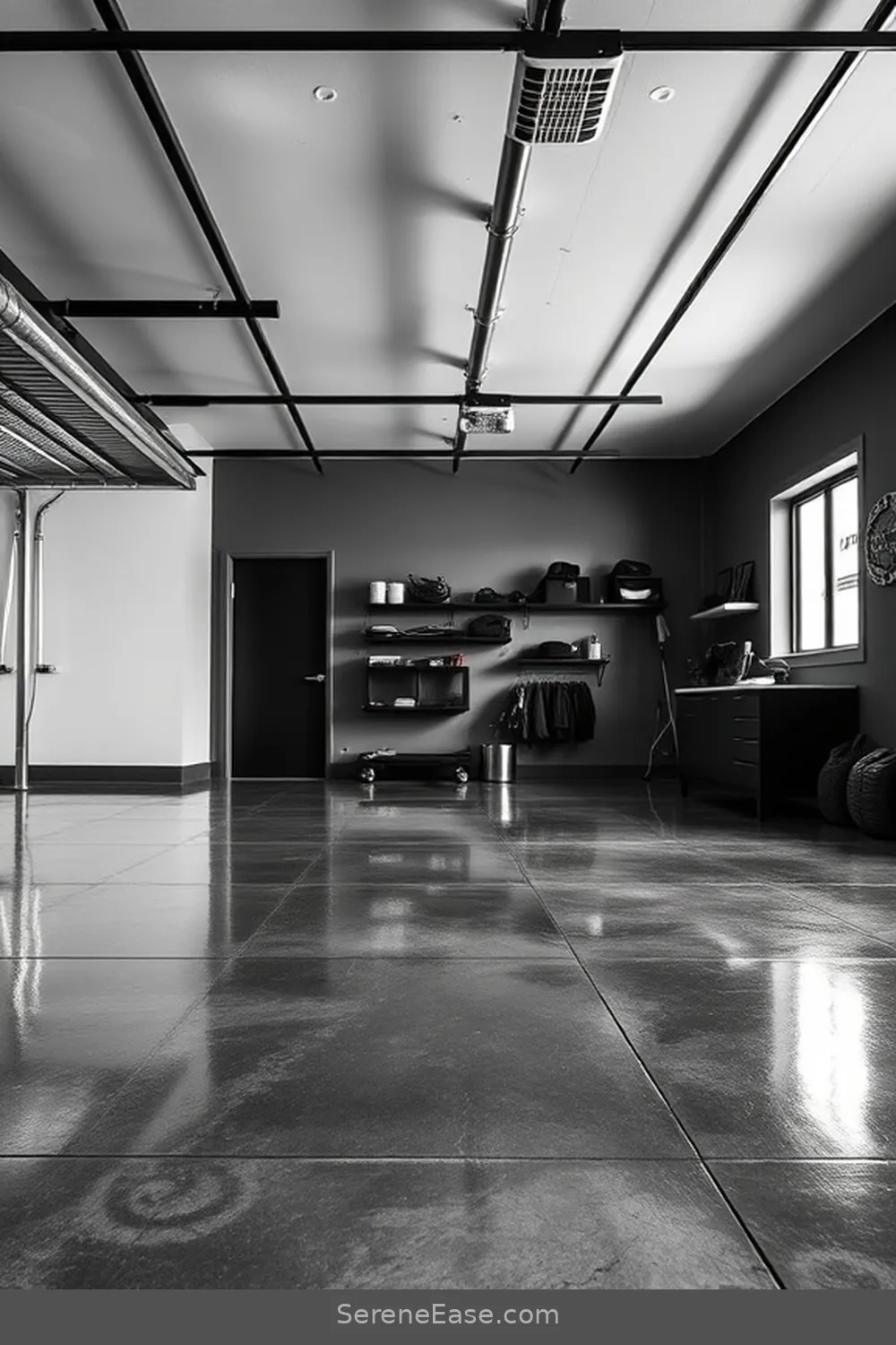 21 Ways to Achieve Industrial Style in Your Black and White Garage 3 Use Concrete Flooring for 21 Ways to Achieve Industrial Style in Your Black and White Garage