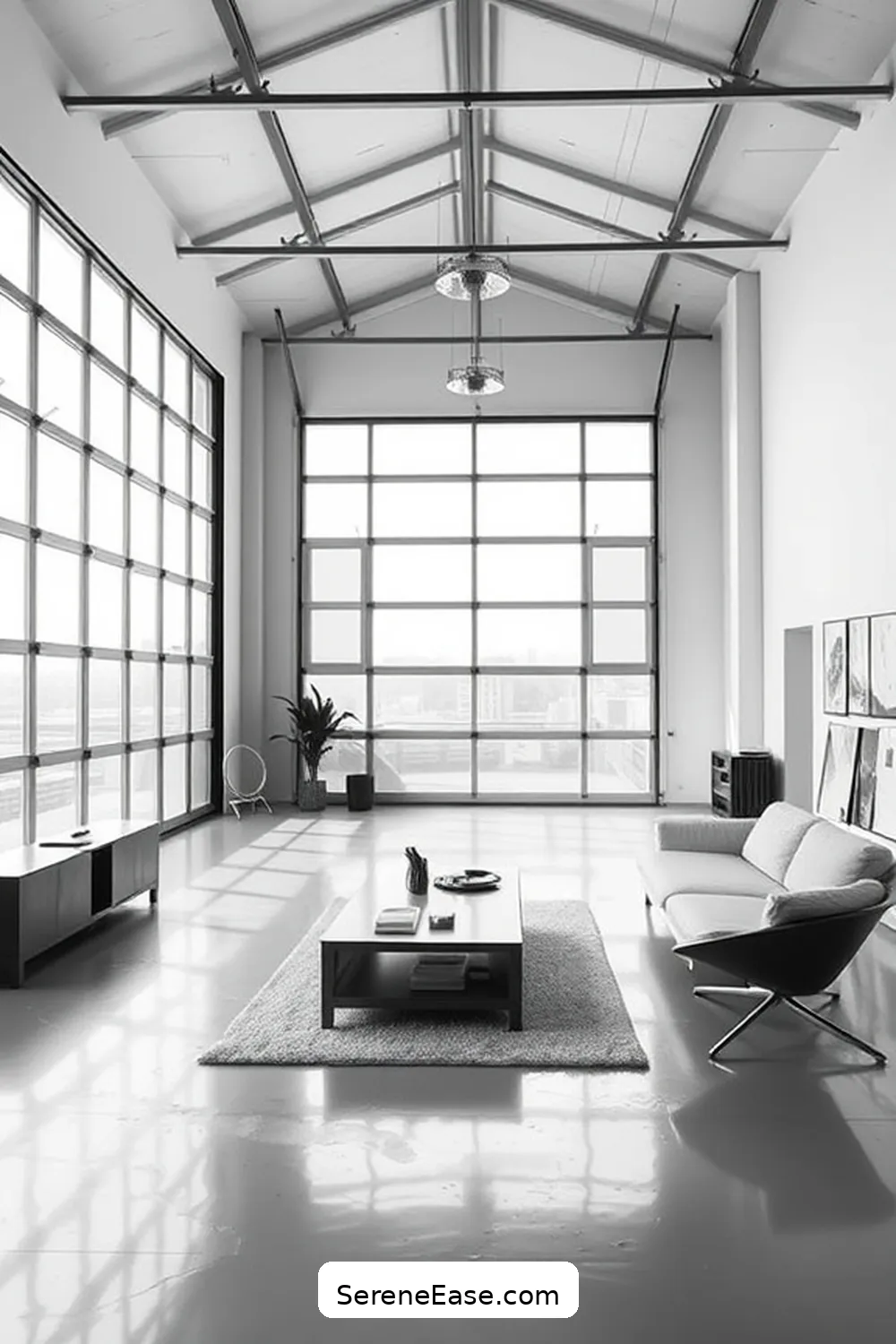 21 Ways to Achieve Industrial Style in Your Black and White Garage 12 Use Large, Factory-Style Windows for 21 Ways to Achieve Industrial Style in Your Black and White Garage