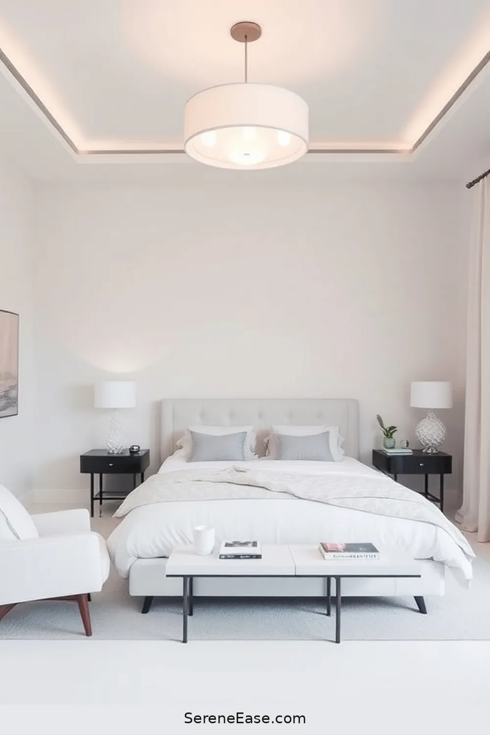 21 Ways to Achieve Monochromatic Bedroom Style With Mid-Century Modern Design 5 Incorporate Statement Lighting for 21 Ways to Achieve Monochromatic Bedroom Style With Mid-Century Modern Design