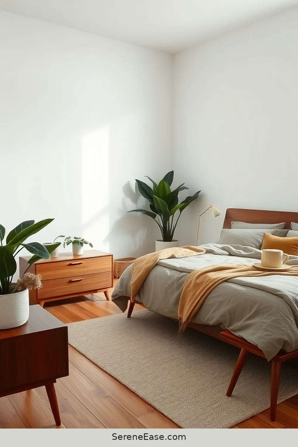 21 Ways to Achieve Monochromatic Bedroom Style With Mid-Century Modern Design 12 Integrate Natural Elements for 21 Ways to Achieve Monochromatic Bedroom Style With Mid-Century Modern Design