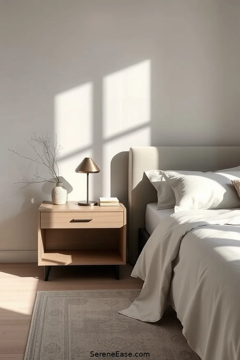 21 Ways to Achieve Monochromatic Bedroom Style With Mid-Century Modern Design 7 Opt for Minimalist Nightstands for 21 Ways to Achieve Monochromatic Bedroom Style With Mid-Century Modern Design