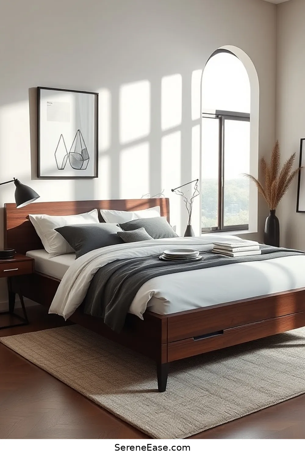 21 Ways to Achieve Monochromatic Bedroom Style With Mid-Century Modern Design 3 Select a Mid-Century Modern Bed Frame for 21 Ways to Achieve Monochromatic Bedroom Style With Mid-Century Modern Design