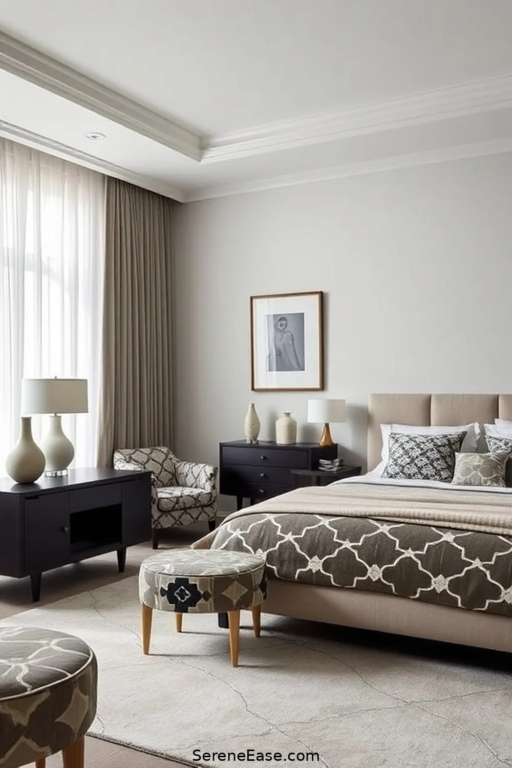 21 Ways to Achieve Monochromatic Bedroom Style With Mid-Century Modern Design 6 Use Geometric Patterns for 21 Ways to Achieve Monochromatic Bedroom Style With Mid-Century Modern Design