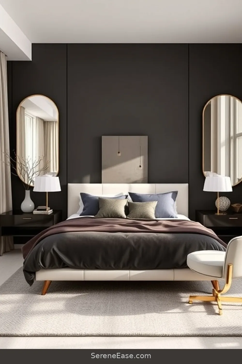 21 Ways to Achieve Monochromatic Bedroom Style With Mid-Century Modern Design 13 Use Mirrors to Enhance Light for 21 Ways to Achieve Monochromatic Bedroom Style With Mid-Century Modern Design