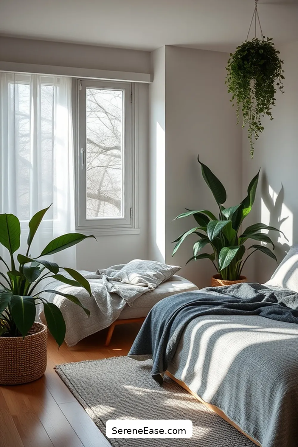 21 Ways to Achieve Monochromatic Bedroom Style With Mid-Century Modern Design 18 Use Plants for Freshness for 21 Ways to Achieve Monochromatic Bedroom Style With Mid-Century Modern Design