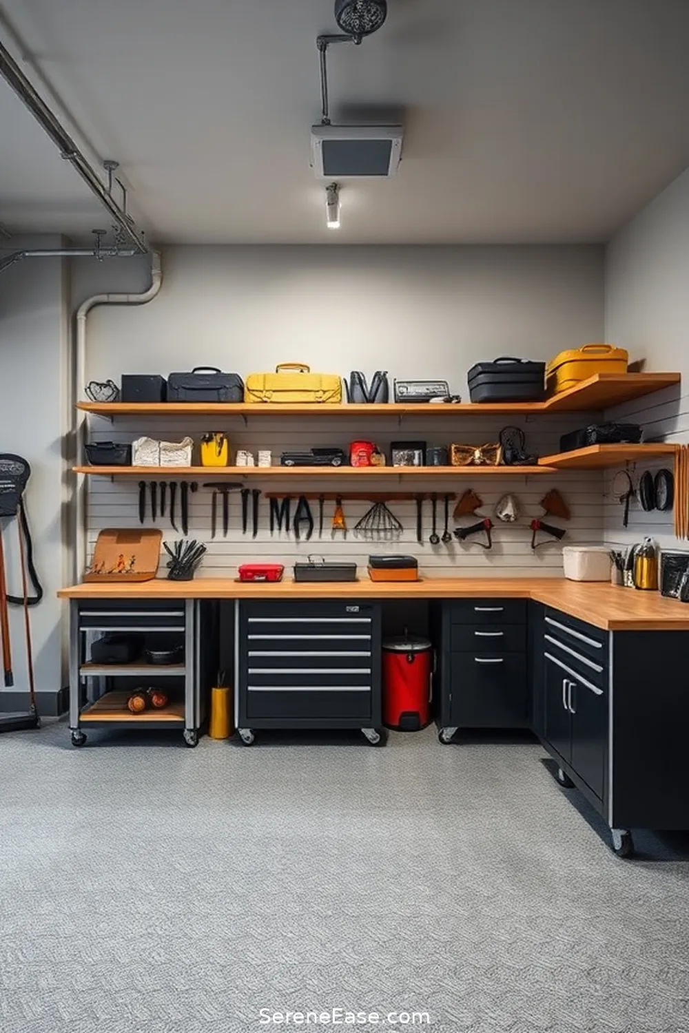 21 Ways to Achieve Monochromatic Garage Mid-Century Modern Style 8 Create a Functional Workbench Area for 21 Ways to Achieve Monochromatic Garage Mid-Century Modern Style