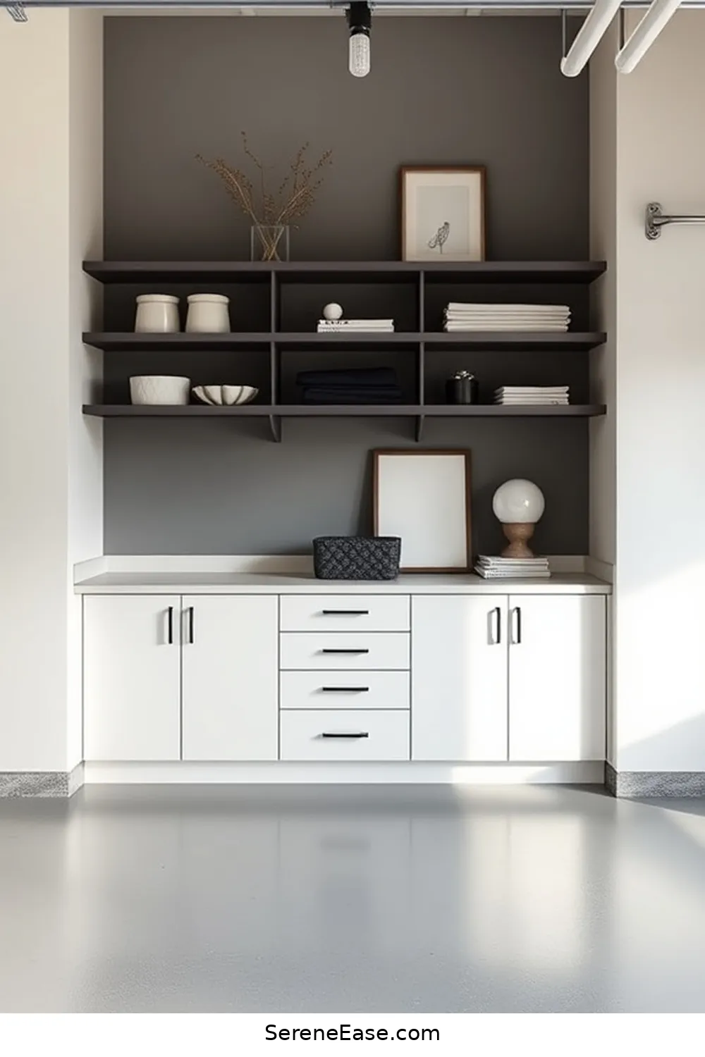 21 Ways to Achieve Monochromatic Garage Mid-Century Modern Style 2 Embrace Clean Lines With Minimalist Shelving for 21 Ways to Achieve Monochromatic Garage Mid-Century Modern Style