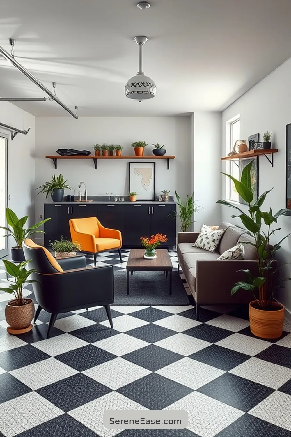 21 Ways to Achieve Monochromatic Garage Mid-Century Modern Style 4 Incorporate Geometric Patterns in Flooring for 21 Ways to Achieve Monochromatic Garage Mid-Century Modern Style
